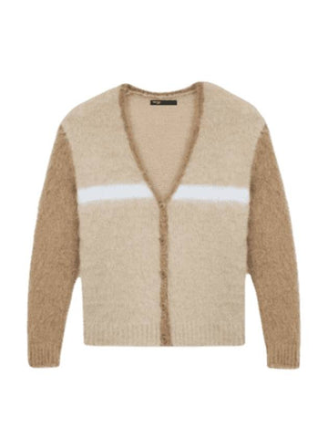 V-Neck Mohair Cardigan Camel - MAJE - BALAAN 1