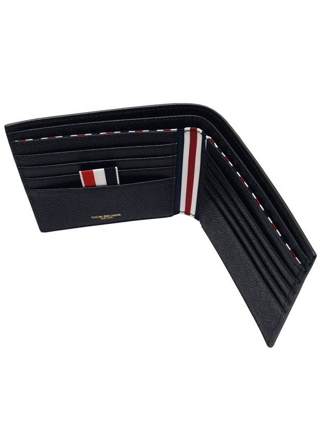 Pebble Grain Leather Half Wallet Black - THOM BROWNE - BALAAN 6