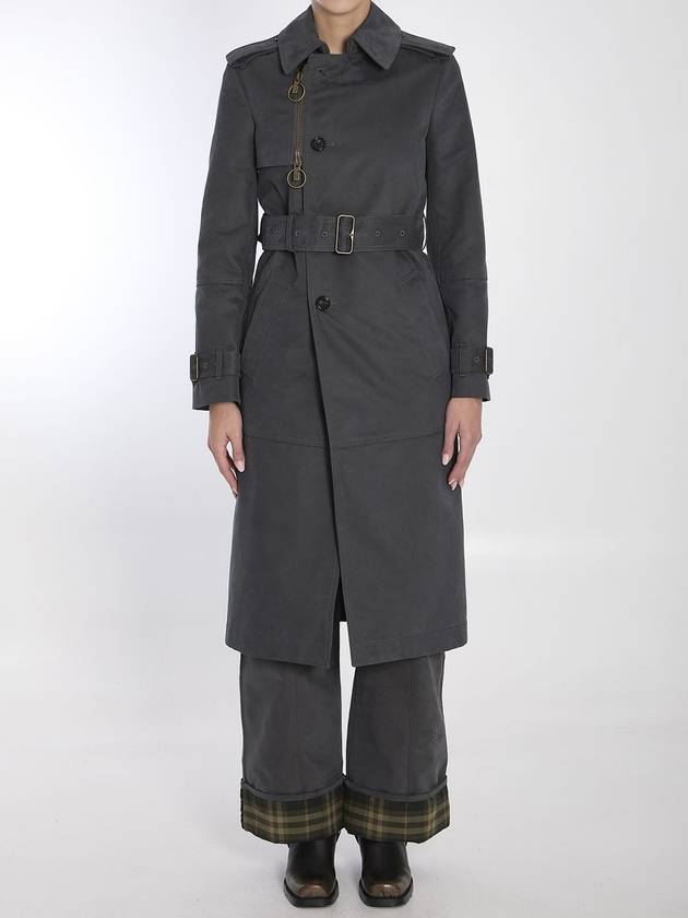 Long Cotton Nylon Trench Coat Cinder - BURBERRY - BALAAN 6