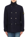 Logo Patch Double Breasted Jacket Marine - STONE ISLAND - BALAAN 3