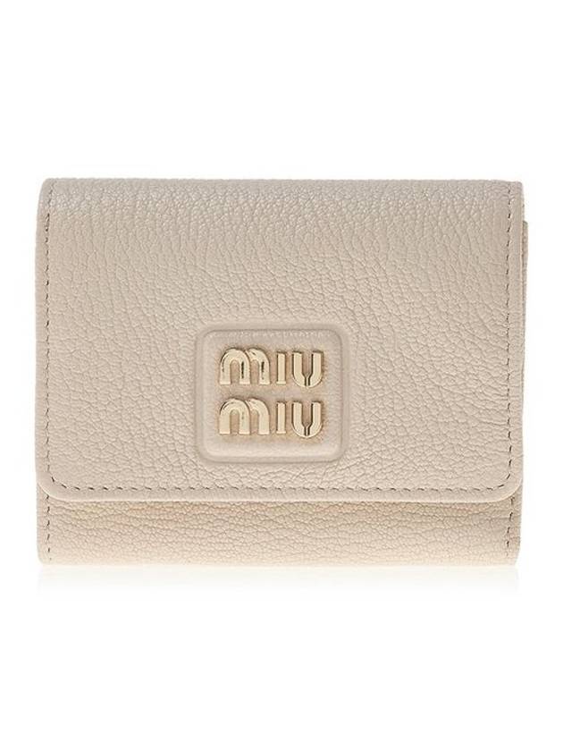 Madras Leather Tri-Fold Half Wallet Beige - MIU MIU - BALAAN 1