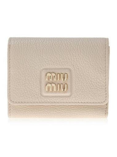 Madras Leather Tri-Fold Half Wallet Beige - MIU MIU - BALAAN 1