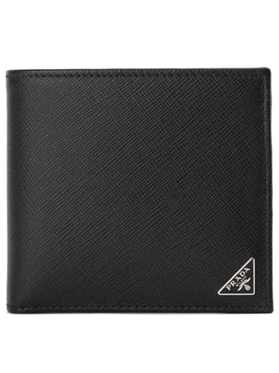 Saffiano Coin Pocket Triagle Logo Leather Wallet Black - PRADA - BALAAN 2