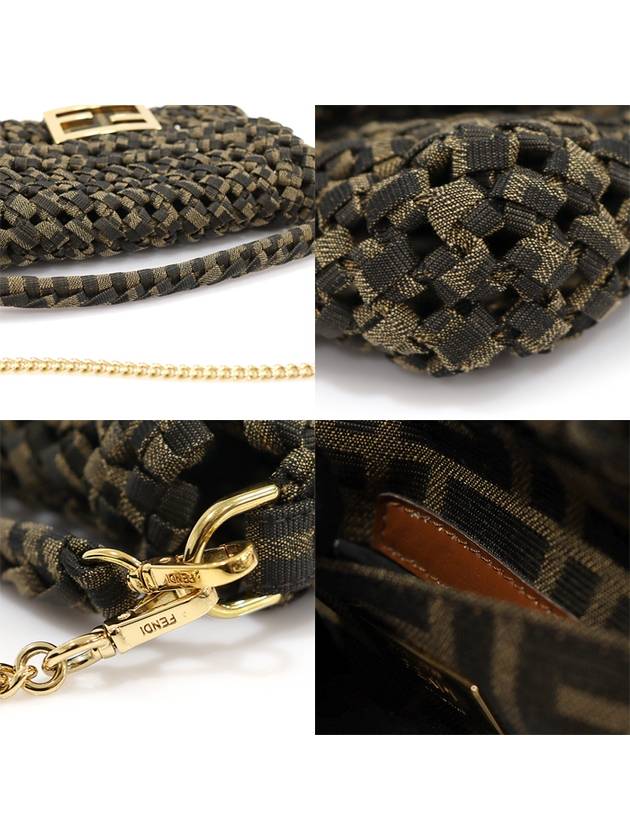 8BS017 Brown jacquard woven interlace gold FF logo baguette mini 2WAY - FENDI - BALAAN 6