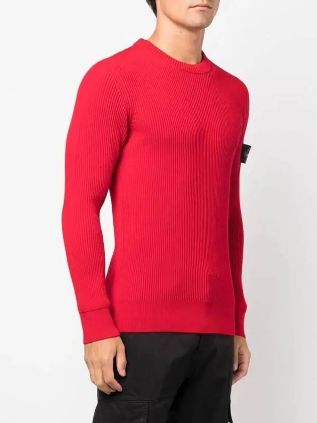 Wappen Patch Crew Neck Ribbed Wool Knit Top Red - STONE ISLAND - BALAAN 3