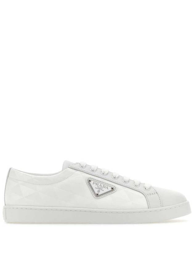 Triangle Logo Leather Re-Nylon Low Top Sneakers White - PRADA - BALAAN 2