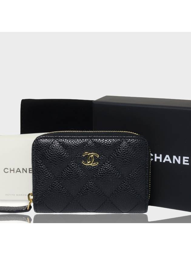 Classic Zipped Coin Purse Grained Calfskin & Gold Black - CHANEL - BALAAN.