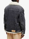 Teddy trim button-up denim jacket dark Grey - AMI - BALAAN 4