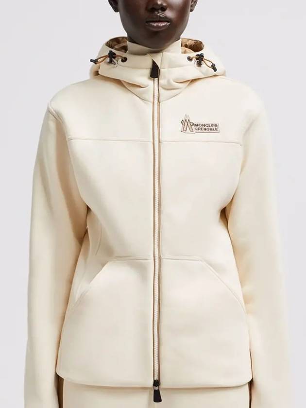 Embroidered Logo Patch Zip-Up Hoodie Cream - MONCLER - BALAAN 3