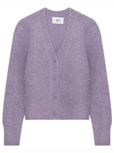 V-neck brushed wool alpaca cardigan fade purple - AMI - BALAAN 1