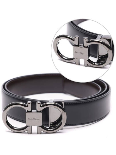 Gancini Reversible Adjustable Calfskin Leather Belt Black - SALVATORE FERRAGAMO - BALAAN 2