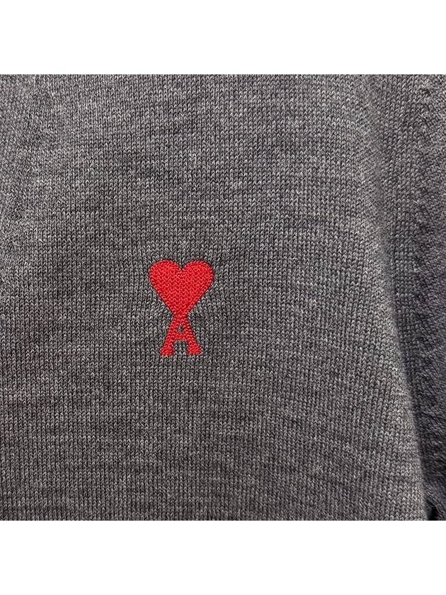 Heart Logo Wool Cardigan Heather Grey - AMI - BALAAN 6