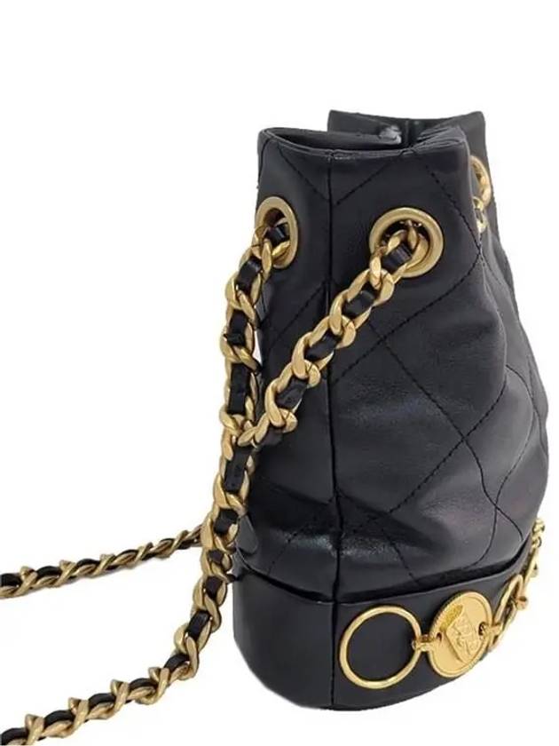 Women's KLEINE Small Leather Bucket Bag Black Gold AS4246 B13658 94305 - CHANEL - BALAAN 4