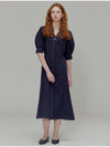 Open Collar Shirring Detail Shirt Midi Dress Navy - OPENING SUNSHINE - BALAAN 4