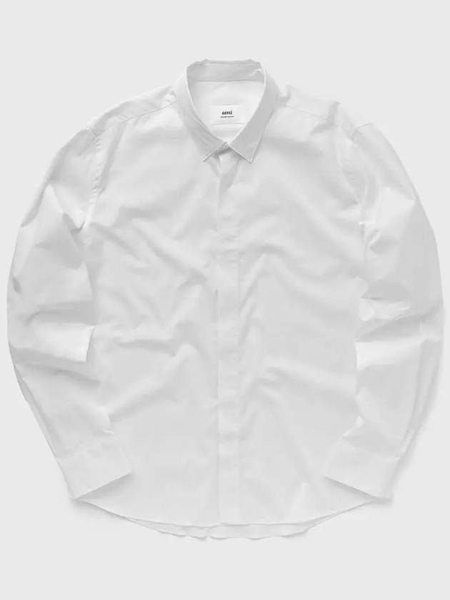 Heart Logo Tonal Cotton Poplin Long Sleeve Shirt White - AMI - BALAAN 2