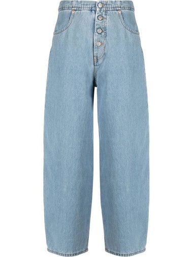 Mid-Rise Button Down Crop Cotton Jeans Light Blue - MAISON MARGIELA - BALAAN 1