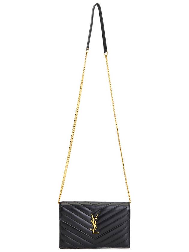 Envelope Chain Leather Half Wallet Black - SAINT LAURENT - BALAAN 7