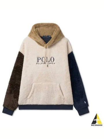 Logo color block pile fleece hoodie natural - POLO RALPH LAUREN - BALAAN 1