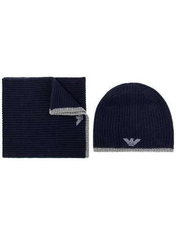 Emporio Armani Scarf & Hat Set, Men's, Navy Blue - EMPORIO ARMANI - BALAAN 1