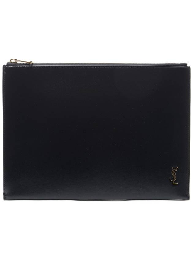 Tiny Gold Monogram Logo Medium Clutch Bag Black - SAINT LAURENT - BALAAN 2