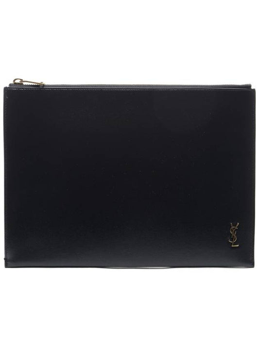 Tiny Gold Monogram Logo Medium Clutch Bag Black - SAINT LAURENT - BALAAN 2