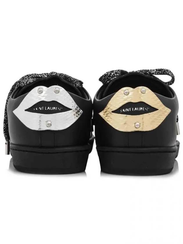 Signature Court Classic Lips Leather Low Top Sneakers Black - SAINT LAURENT - BALAAN 6