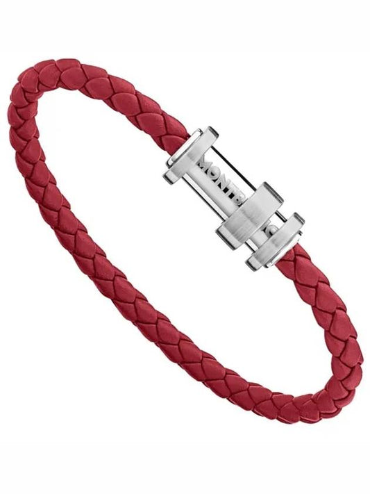 Men's Braided Leather Bracelet Red - MONTBLANC - BALAAN.