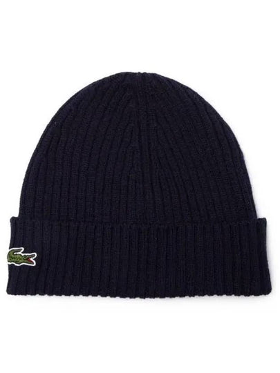 Ribbed Wool Beanie Navy - LACOSTE - BALAAN 2