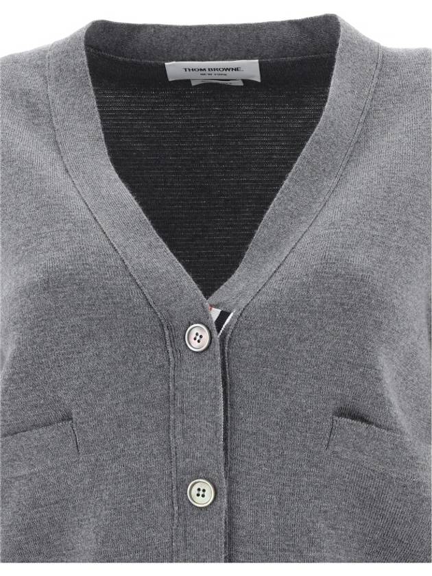 Cotton 4-Bar Milano Classic V-Neck Cardigan Medium Grey - THOM BROWNE - BALAAN 5