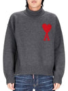 Intarsia Heart Logo Turtleneck Grey - AMI - BALAAN 2