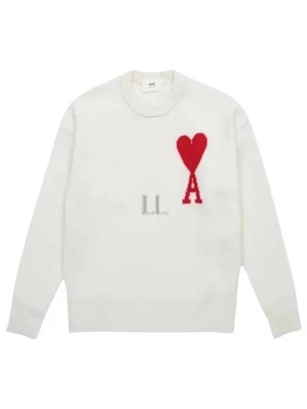 Intarsia Big Heart Logo Wool Knit Top Ivory - AMI - BALAAN 2