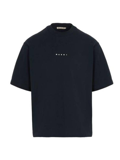 Logo Organic Cotton Short Sleeve T-Shirt Navy - MARNI - BALAAN 2