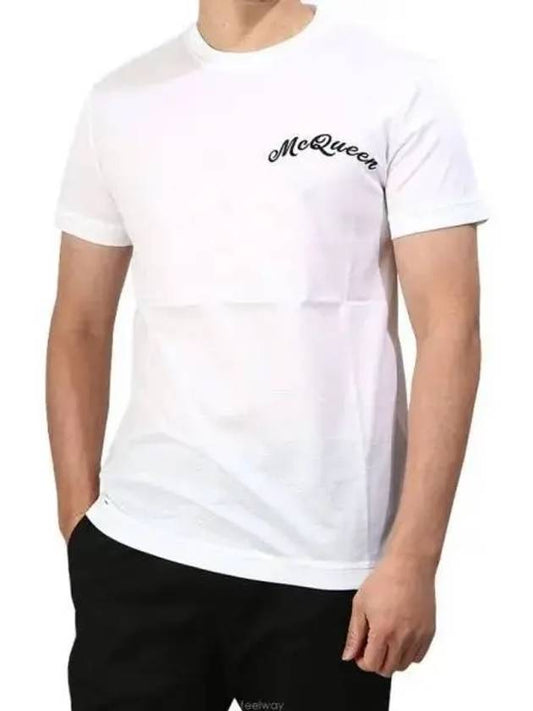 Men's Embroidered Logo Round Neck Short Sleeve T-Shirt White - ALEXANDER MCQUEEN - BALAAN 2