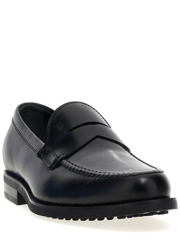 Men's Stamped Monogram Semi Glossy Leather Loafers Black - TOD'S - BALAAN 3