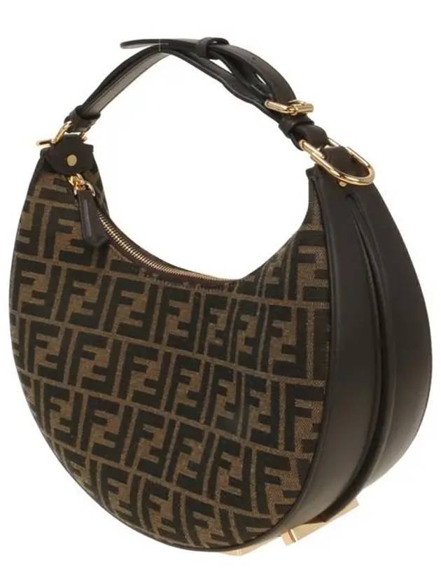 Fendigraphy FF Logo Small Fabric Hobo Shoulder Bag Brown - FENDI - BALAAN 3