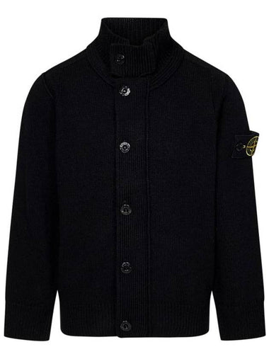 Kids Wappen Patch Full Zip Up Knit Cardigan Black - STONE ISLAND - BALAAN 1