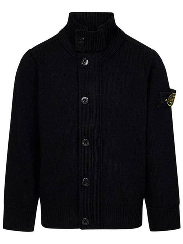 Kids Waffen Patch Full Zip Up Knit Cardigan Black - STONE ISLAND - BALAAN 1