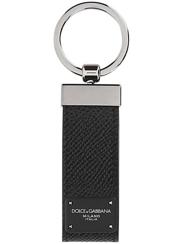 Logo Hardware Patch Strap Leather Key Holder Black - DOLCE&GABBANA - BALAAN 1