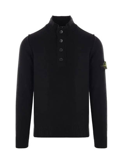 Wappen Patch Half Button Lambswool Knit Top Black - STONE ISLAND - BALAAN 2