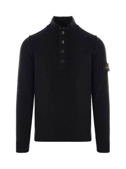 Wappen Patch Half Button Lambswool Knit Top Black - STONE ISLAND - BALAAN 2