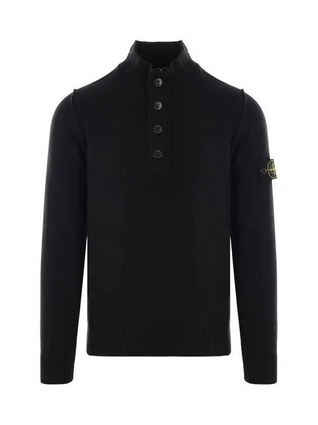 Wappen Patch Half Button Lambswool Knit Top Black - STONE ISLAND - BALAAN 3