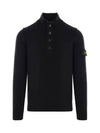 Wappen Patch Half Button Lambswool Knit Top Black - STONE ISLAND - BALAAN 3