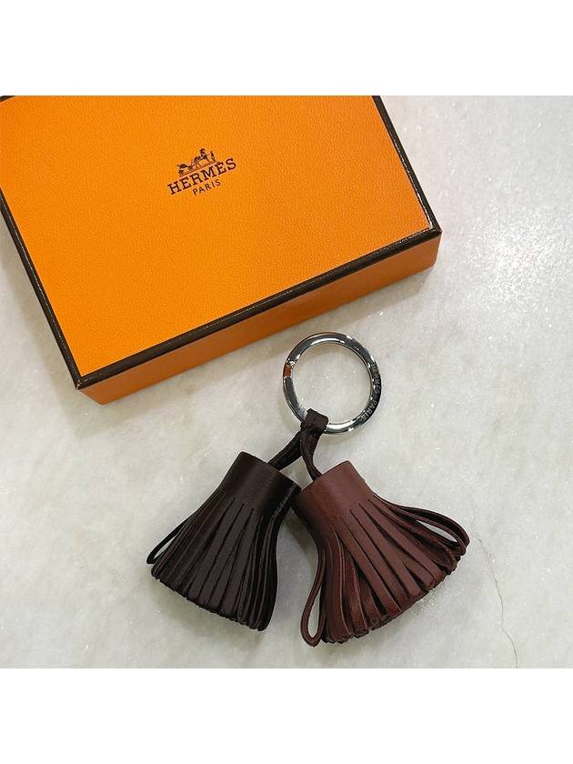 Keyring Carmen Uno Dos Duo Keyring Milo Lambskin Black Brown - HERMES - BALAAN 1