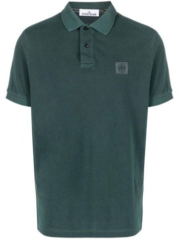Men's Logo Patch Short Sleeve PK Shirt Bottle Green - STONE ISLAND - BALAAN.