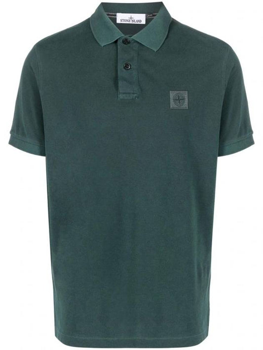 Men's Logo Patch Short Sleeve PK Shirt Bottle Green - STONE ISLAND - BALAAN.