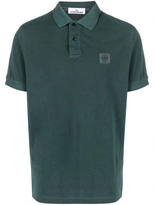 Men's Logo Patch Short Sleeve PK Shirt Bottle Green - STONE ISLAND - BALAAN 1