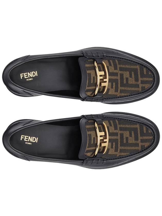 FF O Rock Fabric Leather Loafers Black Brown - FENDI - BALAAN 3