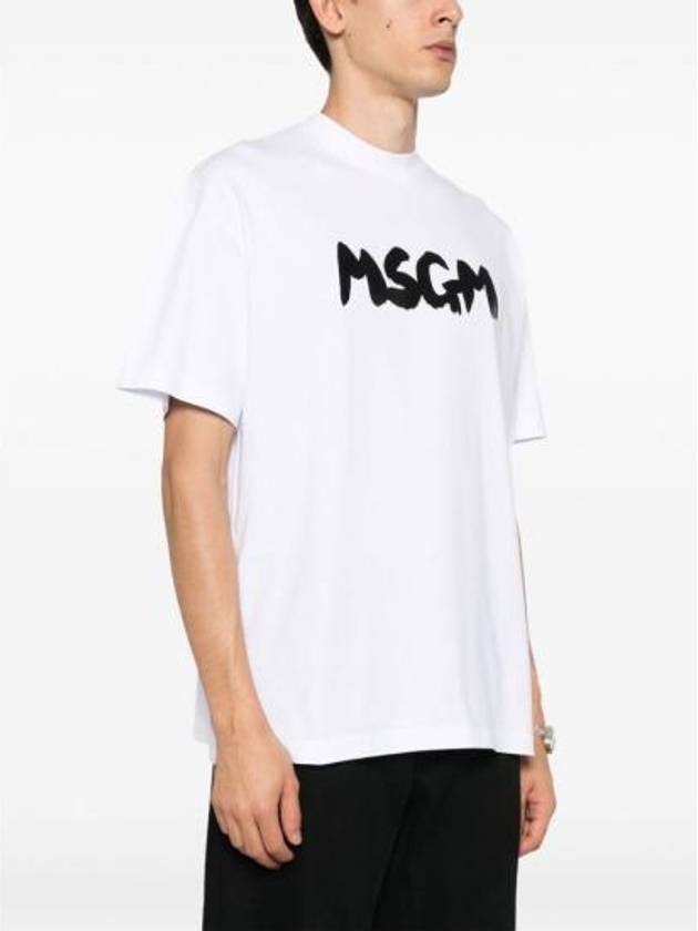 Brushed Logo Cotton Short Sleeve T-Shirt White - MSGM - BALAAN 4