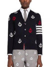 Anchor Intarsia 4-Bar V-Neck Cardigan Navy - THOM BROWNE - BALAAN 2