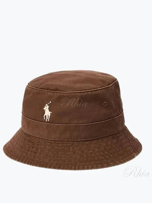 Embroidered Pony Logo Bucket Hat Brown - POLO RALPH LAUREN - BALAAN 2